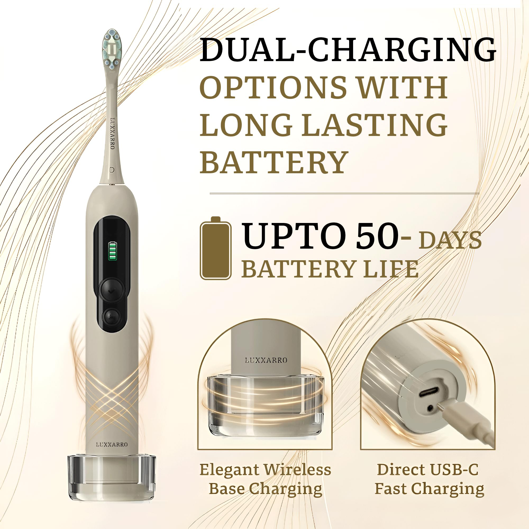 Luxxarro Calibre Sonic Electric Toothbrush – 5 Cleaning Modes, 60° Oscillation, USB-C Charging
